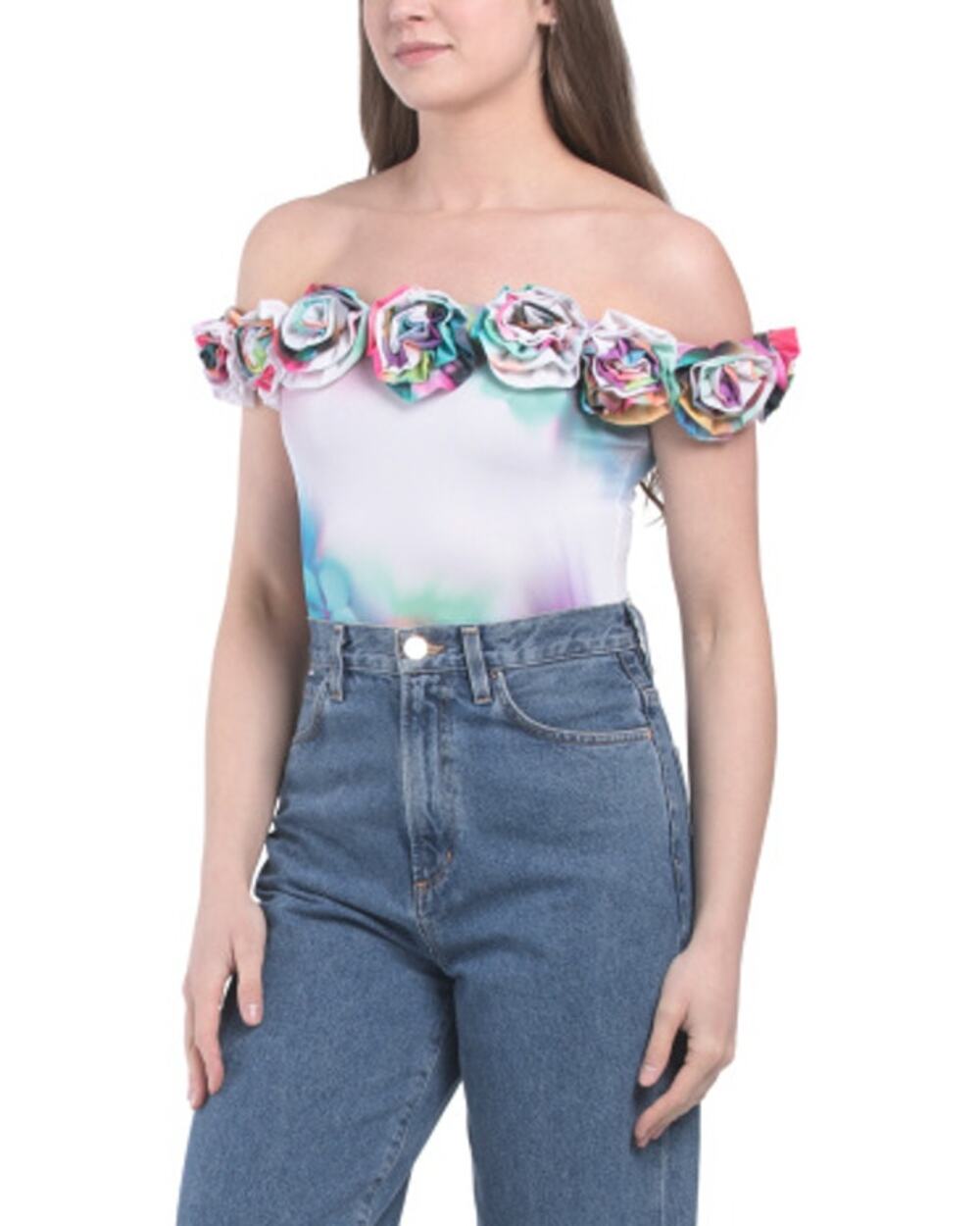 AFRM Solange Off The Shoulder Rosette Bodysuit NWT